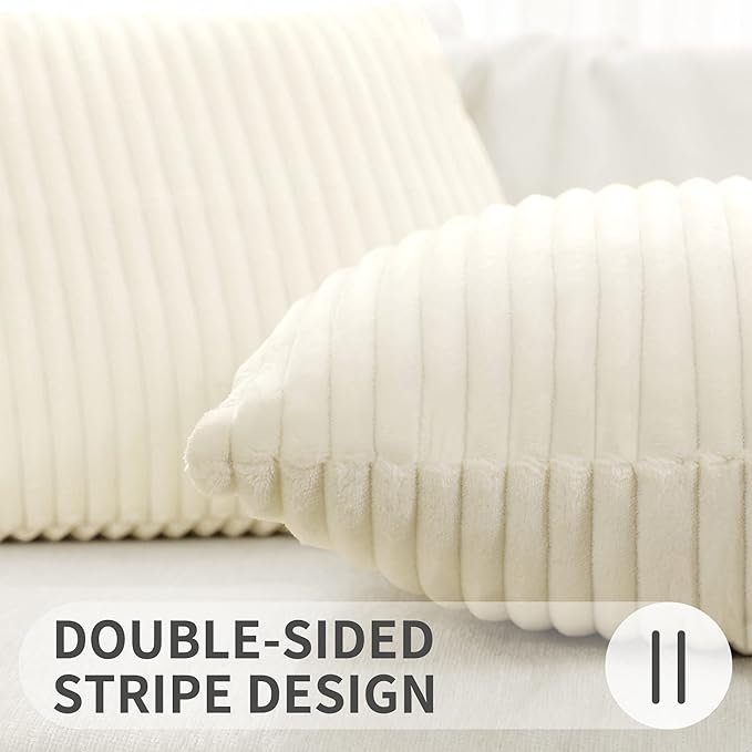 Simmore Decorative Spring Euro Sham Throw Pillow Covers 22x22 Set of 2, Soft Natural Plush Flannel Double-Sided Fluffy Couch Pillow Covers for Sofa Living Room, Cream White
