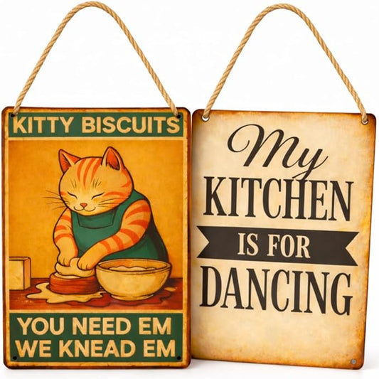 Kitchen Wall Decor Vintage Metal Wall Signs, Vintage Home Decor Cat Lover Gifts for Women, Perfect for Cozy Home Spaces, Funny Decorative Signs & Plaques, Set of 2