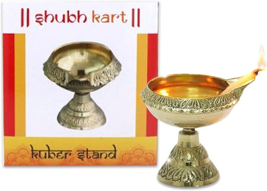 Shubhkart Premium Handmade Brass Diya with Kuber Stand Artisanal Oil Lamp for Elegant Home Décor, Prayer Rooms, Yoga, Festive Ceremonies & Gifting with Long-Lasting Shine and Handcrafted Detailing