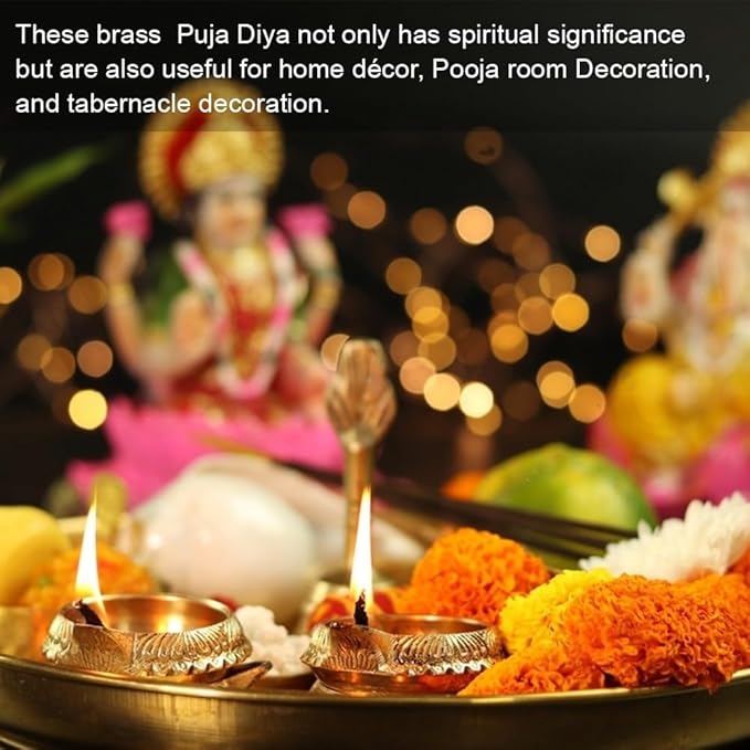 Hashcart Brass Kuber Diya Indian Puja Oil Lamp - Pack of 6 Pcs - Engraved Design - Diwali Diyas