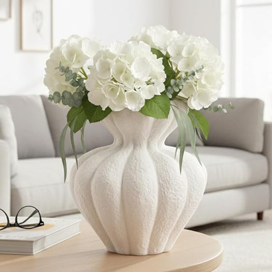 White Ceramic Vase, 6.8 Inch Modern Boho White Flower Vase for Home Decor, Unique Vase for Farmhouse Living Room Cabinet Table Centerpieces Wedding Decorations