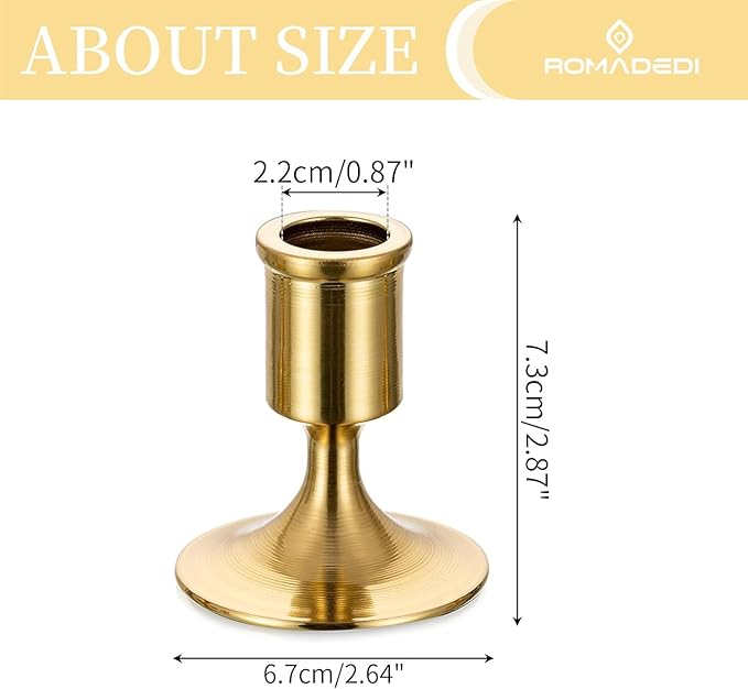 Romadedi Gold Candlestick Candle Holders for Taper, 6 PCS Gold Brass Color Candle Stick Candle Holder for Table Centerpiece, Wedding Reception, Festive Christmas Mantel Decoration or Home Decor