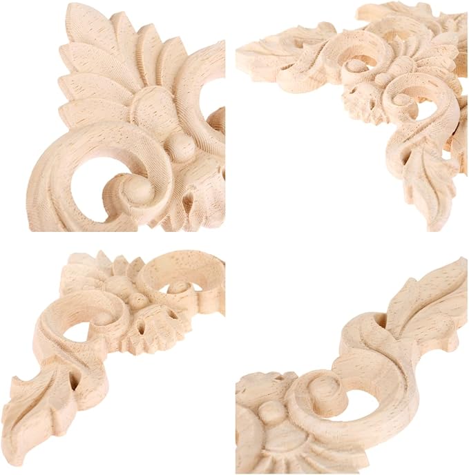 MUXSAM 4Pcs Wood Carved Appliques Onlays, Unpainted Little Wooden Corners Flower Carvings Decals for Mirrors Cabinets Walls Doors Chests Dressers Night Stand DIY Artwork Project, 12x12cm/4.72"x4.72"