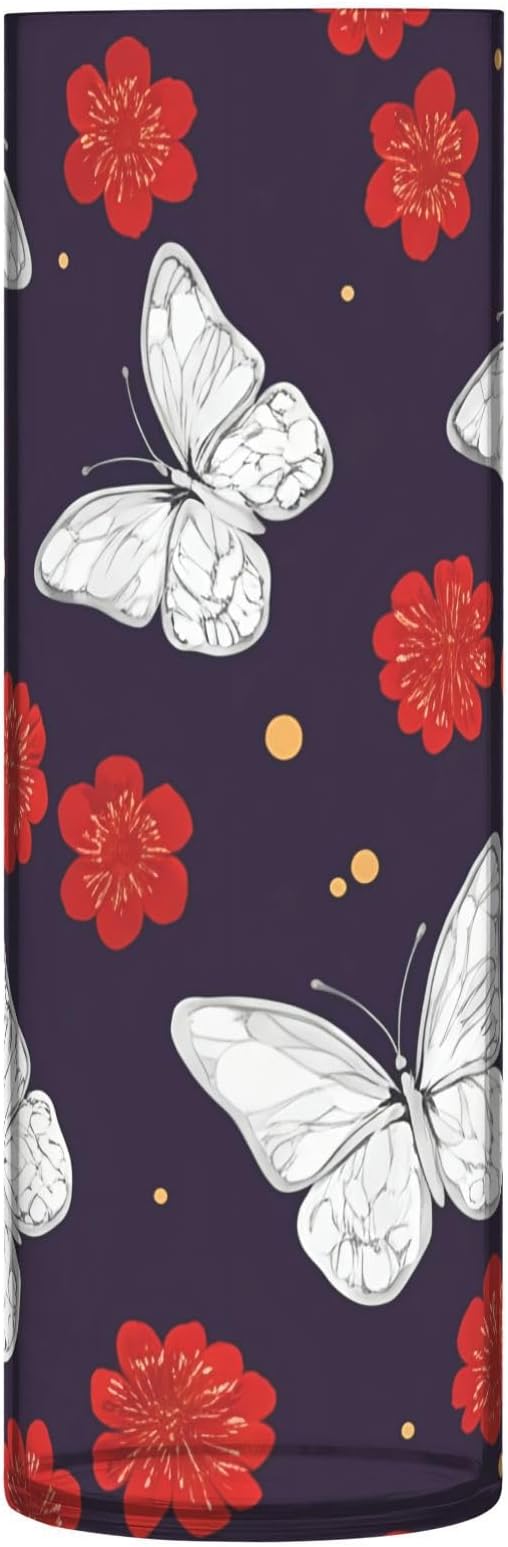 White Butterflies Flower Vase 3.9" x 11.8" Modern Cylinder Acrylic Vases for Table Centerpiece Kitchen Home Shelf Office Decor