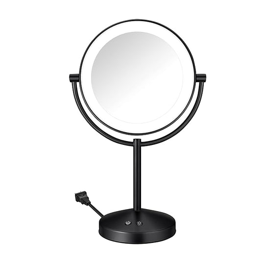 Conair Lighted Makeup Mirror, Double-Sided LED Vanity Mirror with 1X/10X Magnification, 3 Light Settings, 3 Modes, 360° Rotation, Matte Black Finish
