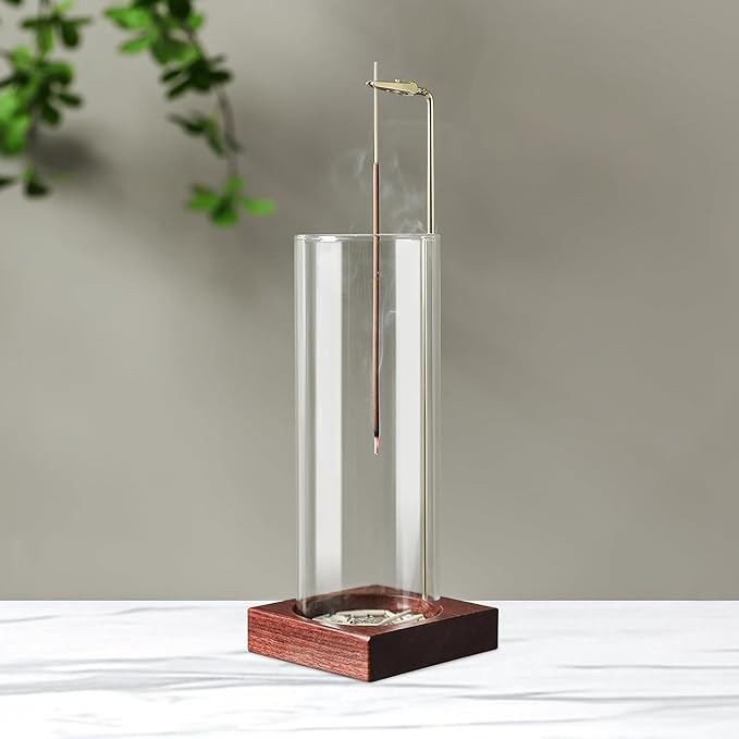 Incense Holder,Wooden Incense Holder for Sticks with 20 Incense Sticks, Anti-ash Incense Burner with Glass Ash Catcher for Meditation Yoga Spa Gift Home Decor