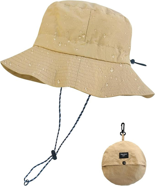 PFFY Quick Dry Waterproof Packable Bucket Hat for Women Men Outdoor Sun Hats with Detachable Chin Strap