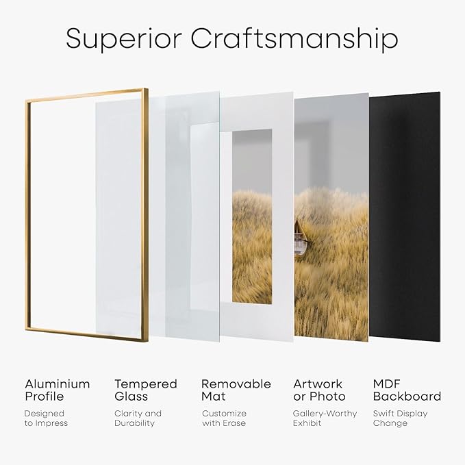Homeforia 24x24 Picture Frame Bronze, High End Metal 24 x 24 Large Square Poster Frames with Mat 20 by 20 inch Photo, 24by24 Thin Brass Frames Matted to 20x20 Print, Tempered Glass, Wall Kit, Set of 2