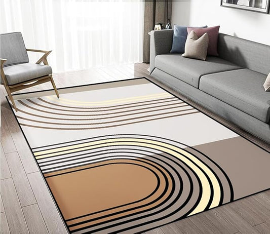 Abstract Washable Area Rug 5x7 Non Slip Durable High-Flow Carpet Contemporary Semi-Circular Line Area Carpet, Suitable for Living Rooms, Bedrooms and Home Offices