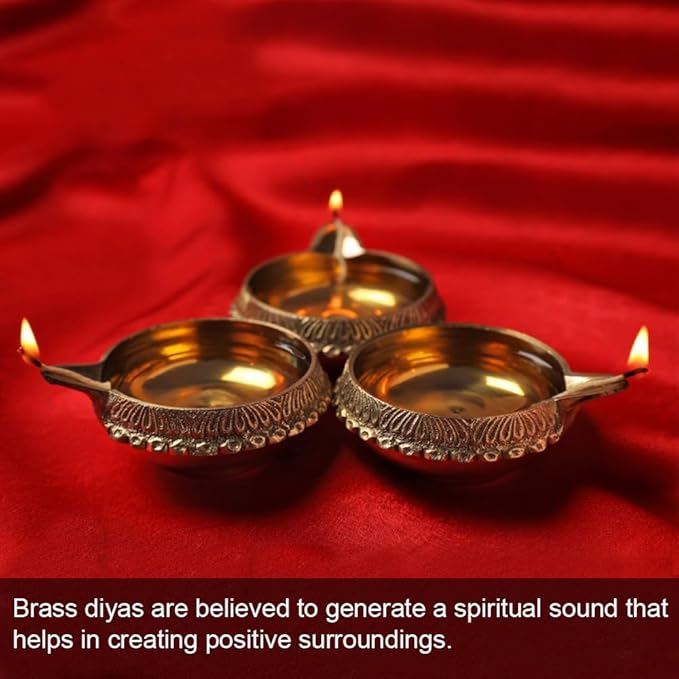 Pure Brass Diya for Puja [10 Pc] - Handmade Diyas for Diwali Indian Brass Oil Lamp for Pooja - Kutthu vilakku nilakku Deepam for Diwali Decoration Hashcart®