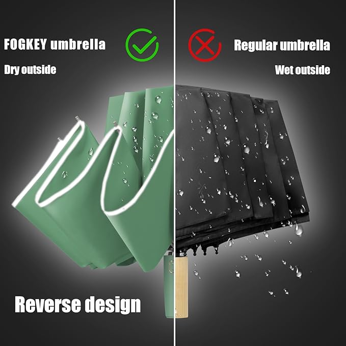 Large Windproof Travel Umbrella, Portable Reverse Folding Car Umbrella, Compact Inverted Design with Waterproof Canopy, Automatic, 10 Durable Ribs, 45.6/13 Inch, Fits Backpack