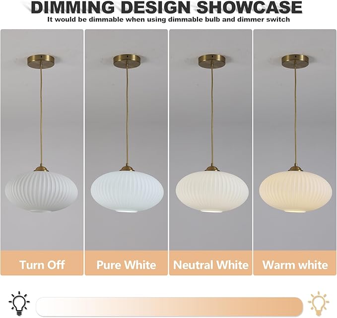 KCO Lighting Mid Century Modern Gold Globe Pendant Lighting Brushed Brass White Opal Glass Pendant Light Antique Farmhouse Single Hanging Kitchen Island Lighting Fixture