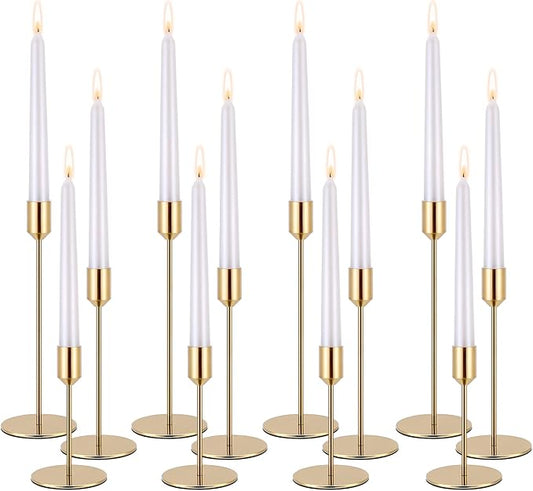 Set of 12 Candle Stick Candle Holder Gold Candlestick Holders Metal Taper Candle Holders for Wedding Tables Centerpieces Candlelight Dinner Home Decor(Candles not Include)