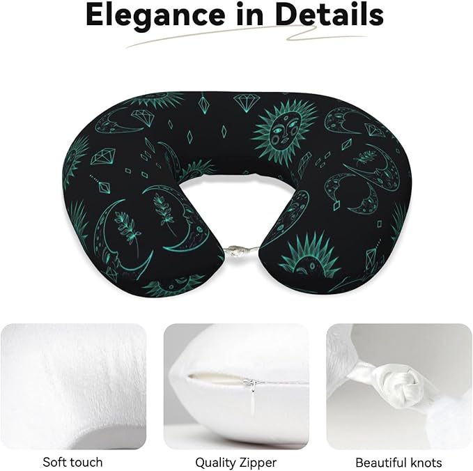Travel Pillow for Boys and Girls, Comfortable Neck Chin Head Support Cushion Trippy Sun Moon Star, Comfortable for Airplanes Car Sleeping Rest