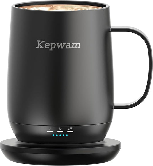 Kepwam Self Heating Coffee Mug T2, 16oz Smart Heated Coffee Mug, 150 Min Battery Life - Hot up to 149℉ Temperature Control Coffee Mug Warmer, Gifts for Dad Mom (No APP)