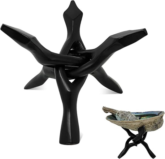 New Age Imports, Inc. Tripod Stand - Home Decor Holder for Abalone Shell for display or smudging, Crystal Ball, Trinket & Jewelry Dish, Bowls, Geodes,& More! Heavy Duty (6 INCH - Black Metal)