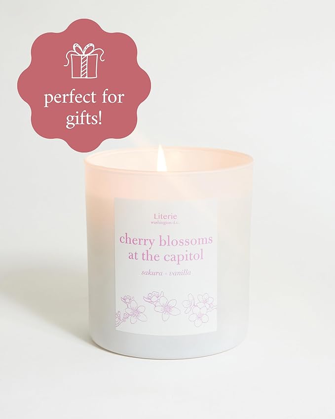 Literie DC Inspired Scented Candle: Cherry Blossoms at The Capitol - Sakura & Vanilla Scent, 9oz, 50 Hour Burn, Vegan Soy & Coconut Blend Candle for Home Decor, Gift for Women & Men