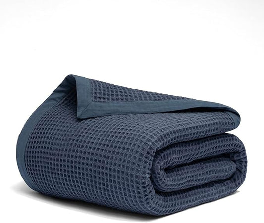 Salt Earth GOTS Certified 100% Organic Cotton Throw Blanket, 55" X 60" Waffle Blankets & Throws for Bed, Throw Blanket for Couch, Modern & Cozy Blanket, All Season Waffle Blanket, Soft Blanket (Navy)