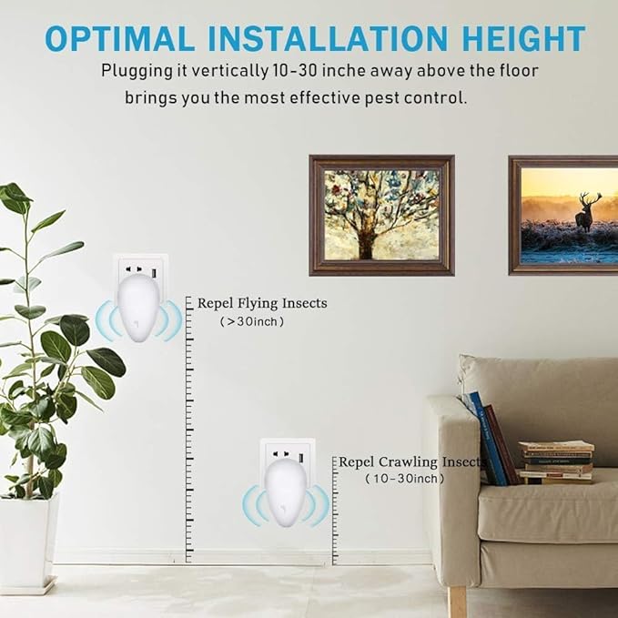 Upgraded Ultrasonic Pest Control Repeller, Ultrasonic Repellent, Insect Indoor Repeller for Bug, Roach, Mouse,Rodent, Insects, Cockroach, Spider, Ant, Mosquito& Rats 6 Packs