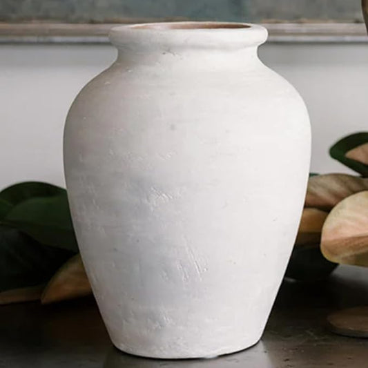 CG Hunter Terracotta Cream Vase with Handles, 10.6-in Vintage Decor Vase & Table Decor in Entryway, Livingroom or Dining Room, Display Fresh or Dried Flowers, or as a Standalone Decorative Accent