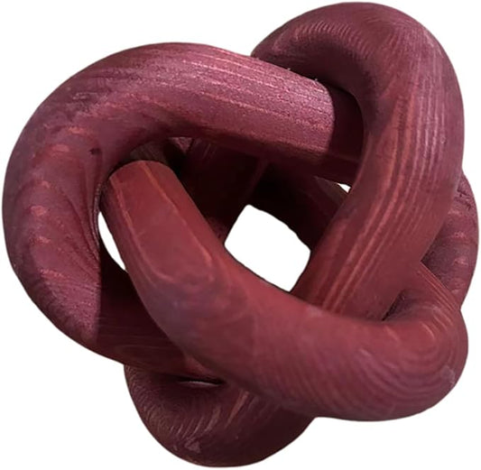 Wood Knot Chain Link Decor - 3 Link Boho Wooden Hand Carved Decorative Wooden Links Knots for Coffee Table Entryway Modern Farmhouse Shelf Decoration (Wine)