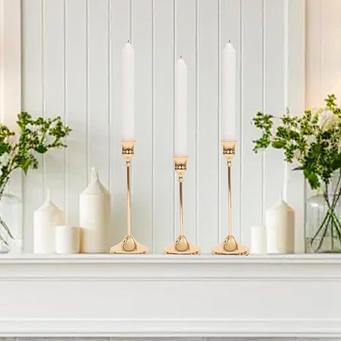 Candlestick Holders 15 PCS, Metal Taper Candle Holder, Gold Candle Holders for Pillar Candles, Vintage Dining Table Centerpiece Decorations for Wedding Party Christmas Halloween Decor