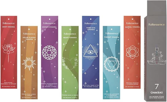 Folkulture Incense Sticks (140 Sticks) | Set of 7 Chakras Premium Incense for Healing, Yoga, Aromatherapy| No Charcoal, Organic, Non Toxic, 60 Mins, Long Burning Frankincense, Lavender Insence-Sticks