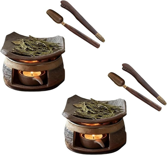 Ceramic Aromatherapy Stove Essential Oil Burner, Cedar and Zen Inspired Smudge Pot Oil Burner for Home Fragrance, Handmade Wax Melt Warmer, Meditation & Relaxation Décor, (2)