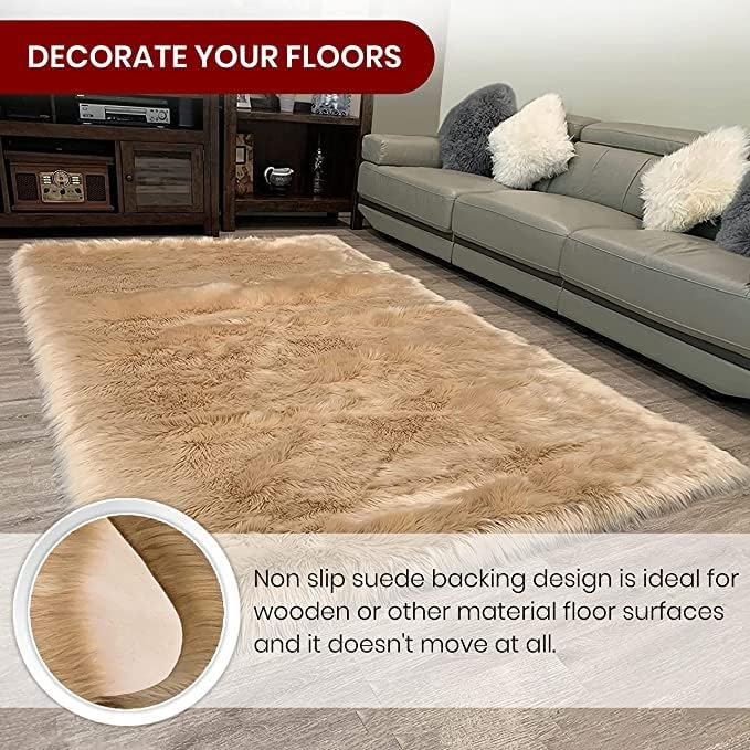 LAMBZY High Pile Super Soft Faux Sheepskin Rug (Beige, 3'x5')