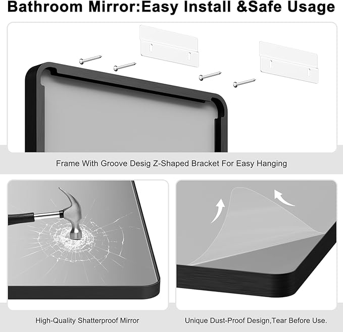 Bathroom Mirrors for Over Sink,60x36Inch Vanity Mirrors for Wall,Black Metal Frame Rectangle Mirrors for Bathroom Farmhouse,Restroom,Hangs Horizontally or Vertically