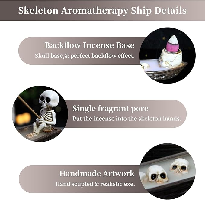 2 Pack Halloween Incense Burner,backflow Incense Burner,Skull Incense Holder,Hand-Carved Decorations,Cool Room Decorations, Awesome and Ideal Gifts, Brown (8.5inch)