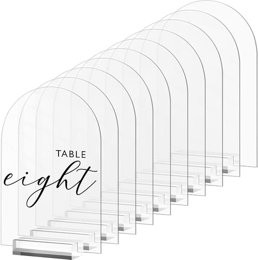 5x7 Inch Clear Arch Acrylic Sign with Stand-10 Pack Clear Blank Arched Acrylic Sheets with Holder, DIY Arch Sign Blank for Wedding Table Numbers