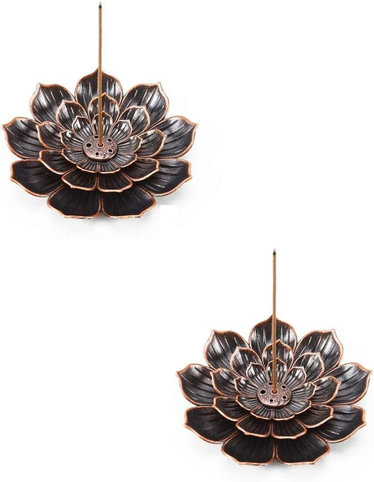Accmor Zinc Alloy Incense Holder, Lotus Stick Incense Burner, Incense Holder for Stick/Coil/Cone Incense with Ash Catcher, Copper, 2 Pack