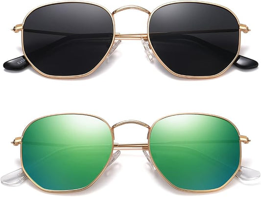 MEETSUN Polarized Hexagon Sunglasses for Women Men Polygon Square Sun Glasses UV400 Protection Metal Frame