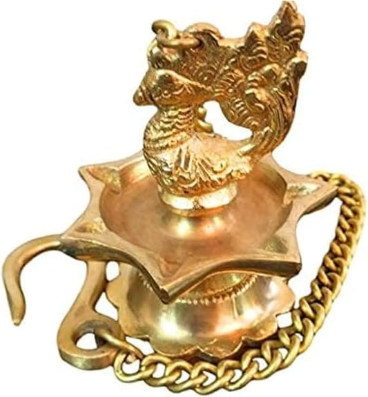 athizay Brass Diyas for Pooja Virgin Brass Indian Diya Set | Oil lamp Sets for Gifting | Home Decor to be Used with Cotton Wick or moli (Art Deco Peacock Diya)