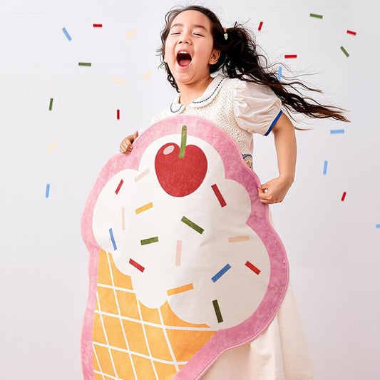 jinchan Cute Fun Rug Ice Cream Shaped Playroom Mat Washable Pastel Cone Cool Rug Soft Funny Mat Non Slip Unique Doormat Lightweight Anime Funky Gift for Girls Kids Dorm Bedroom, 30''x48''