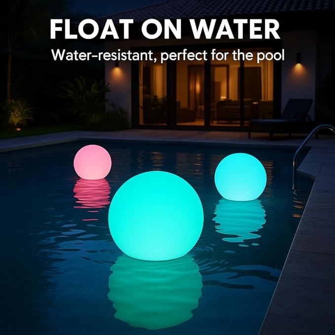 Vandue Color-Changing LED Light Ball – Rechargeable Glow Sphere with Remote – IP65 Waterproof RGB Night Light for Indoor/Outdoor, Pool, Garden, Party & Decor (14 Inch)