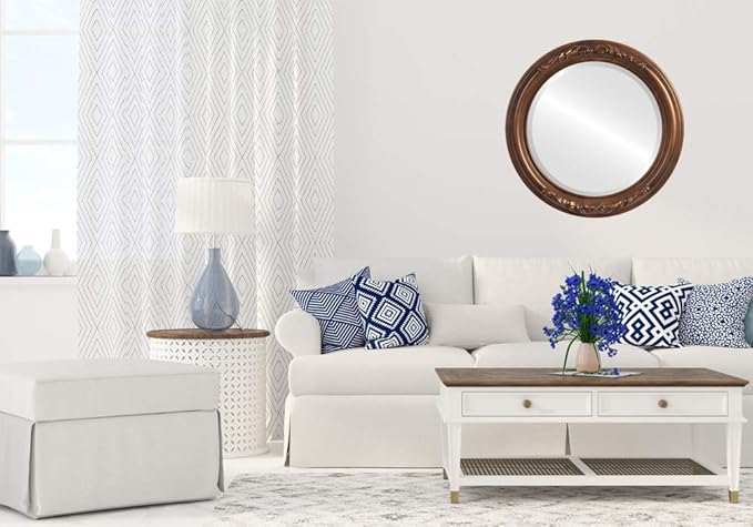 OVALCREST Round Beveled Wall Mirror for Home Decor - Florence Style - Sunset Gold - 34x34 Outside Dimensions