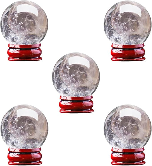 Natural Clear Quartz Crystal Sphere with Stand，5PC Real Crystals Ball, Clear Quartz Small Ball Decor (Clear Quartz Ball)