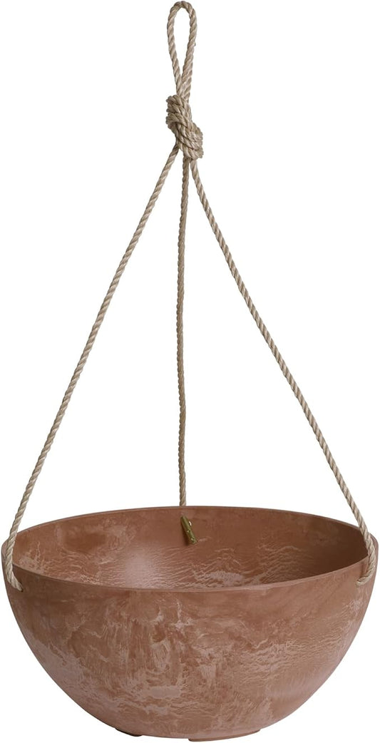 Root & Vessel Self Watering Hanging Planter for Indoor or Outdoor Plants, Unique Marbled Hanging Basket Made of Eco-Friendly Blend of Stone & Plastic, Rust, 12"