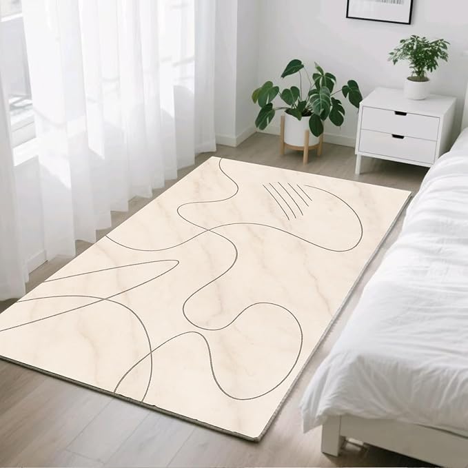 Modern Marble Rug - 3x5 Rug, Abstract Line Marble Rugs, Minimalist Geometry Entryway Rugs, Washable & Non Slip Carpet Home Decor