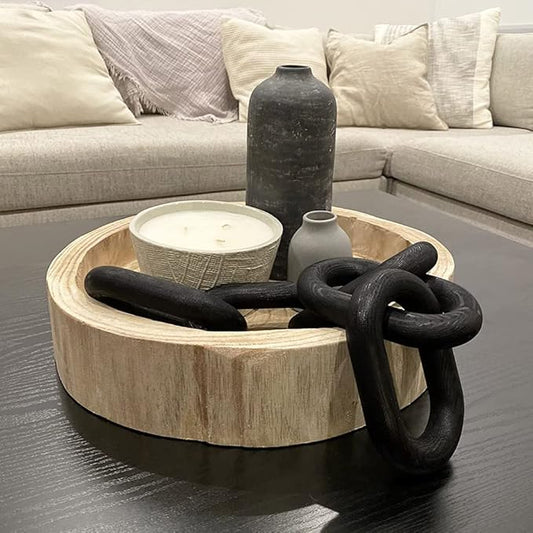 HMASYO Black Wood Chain Link Decor, 5-Link Wooden Decorative Chain Home Decor Accents, Coffee Table Decor, Shelf Decor Aesthetic, Modern Bookshelf Table Decorative Objects for Living Room
