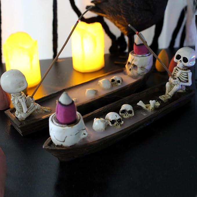 2 Pack Halloween Incense Burner,backflow Incense Burner,Skull Incense Holder,Hand-Carved Decorations,Cool Room Decorations, Awesome and Ideal Gifts, Brown (8.5inch)