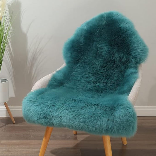 LLB Genuine Sheepskin Area Rug Wool Rug Fur Carpet Fluffy Shaggy Fur Rug for Living Room Kids Bedroom Real Sheepskin Throw Lambskin Rugs Sofa Mat Chair Seat Covers (Peacock Blue, 2 x 3 ft Sheepskin)