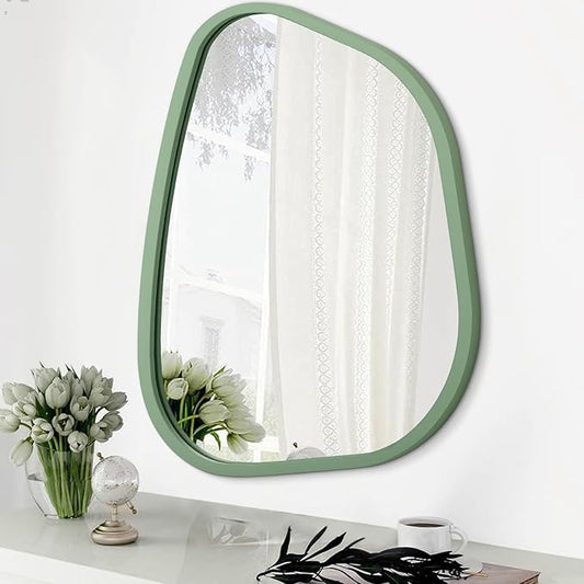 Asymmetrical Mirror for Wall Irregular Wood Frame Modern Unique Wall Mirror Decorative Vanity Bathroom Living Room Bedroom Entryway Hallway Artistic Mirror 14"x10"