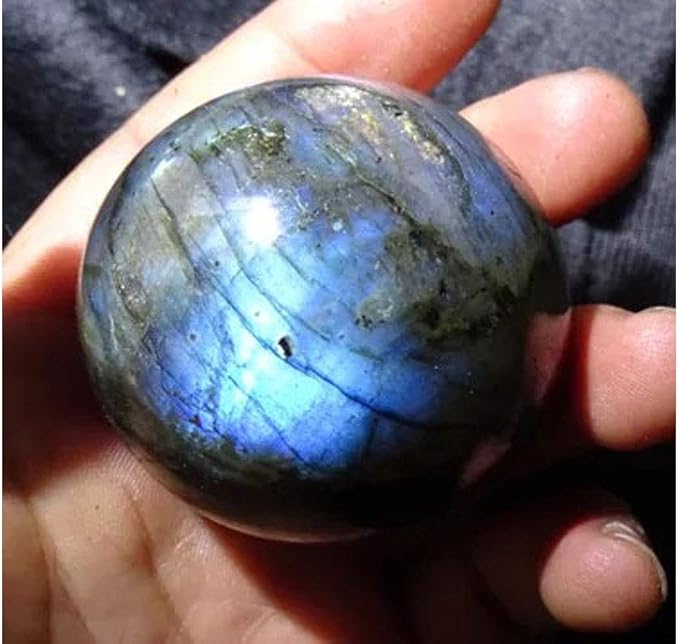 StoneStory Natural Labradorite Healing Crystal Sphere Ball Gemstone for Reiki Balancing Meditation Energy Home and Office Decoration (6cm, Labradorite)
