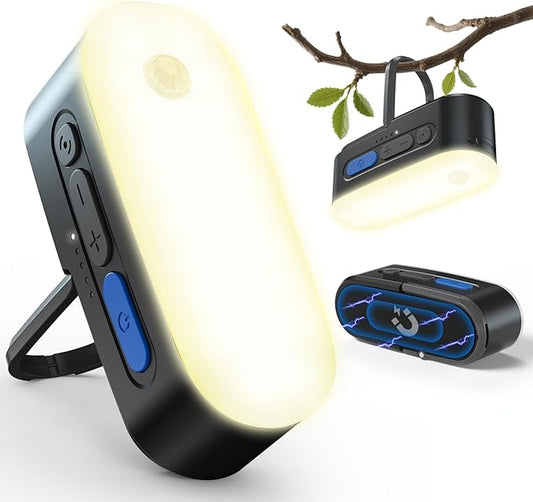 Portable LED Camping Lantern, Rechargeable Motion Sensor Lights, USB Lightweight Hanging Tent Lights, IPX5 Waterproof Emergency Magnet Light for Indoor Outdoor Power Outages Hiking Hurricane