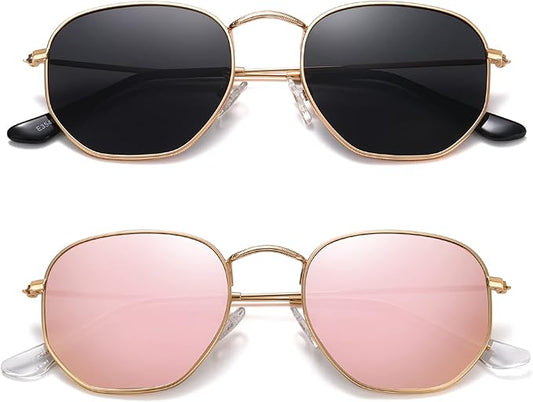 MEETSUN Polarized Hexagon Sunglasses for Women Men Polygon Square Sun Glasses UV400 Protection Metal Frame