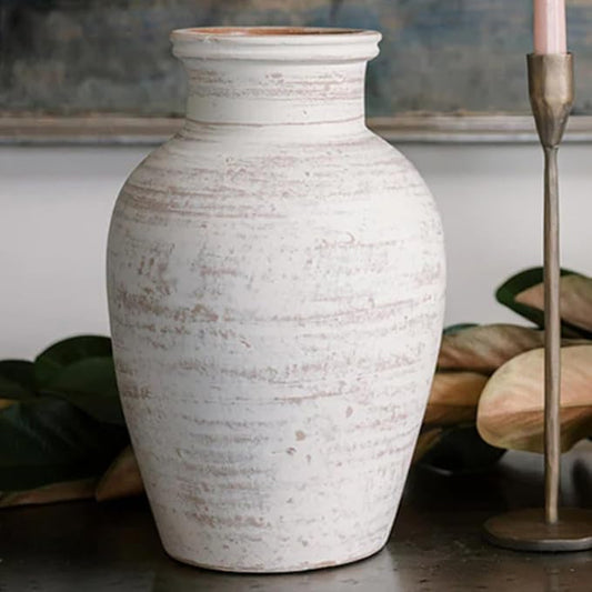 CG Hunter Terracotta Painted Vase with Handles, 12.4-in Vintage Decor Vase & Table Decor in Entryway, Livingroom or Dining Room, Display Fresh or Dried Flowers, or as a Standalone Decorative Accent