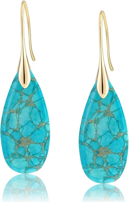 Natural Healing Stone Fishhoop Dangle Drop Earrings Statement Gold silver earrings
